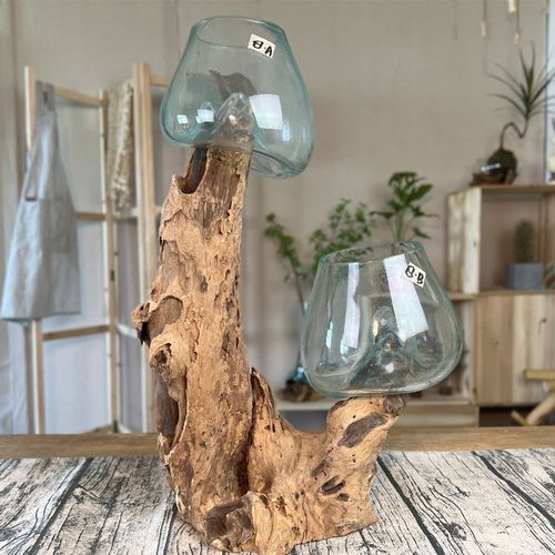 根雕玻璃花瓶鱼缸实木根天然原木底座桌面客厅玄关送礼摆件装饰品