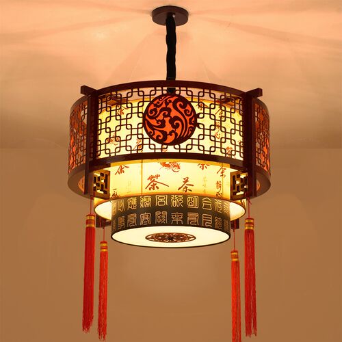 复古中式吊灯木艺茶字楼室包厢过道仿古典火锅餐饮店大厅圆形灯具