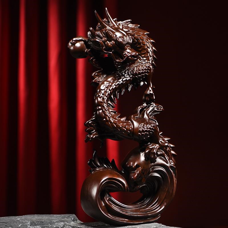木雕摆件盘龙年实木头雕刻生肖家居装饰客厅桌面办公开业工艺礼品