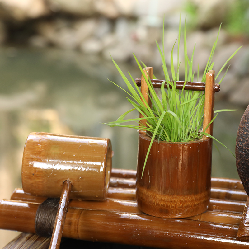 鱼缸水循环竹子流水器瓷缸石槽圆形瓦缸养鱼增氧小型过滤泵