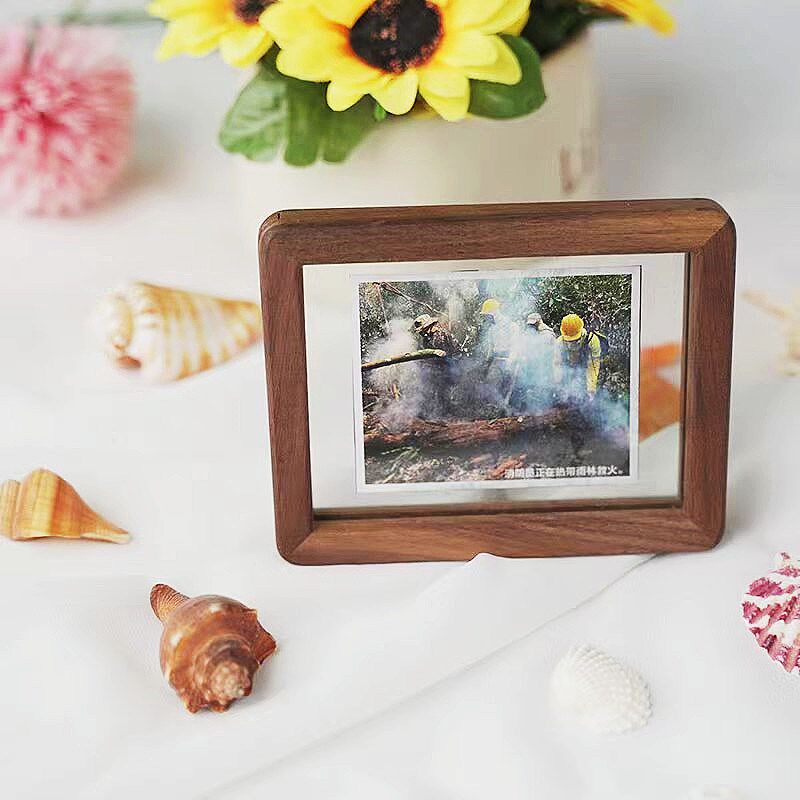 现代实木圆角榫卯寸简约洗相片证件照片3寸迷你摆台正方形小相框