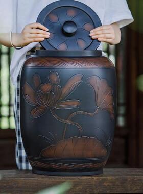 缸老式家用建水紫陶米缸SMQ陶瓷桶带米米纯手盖工防潮防虫密封