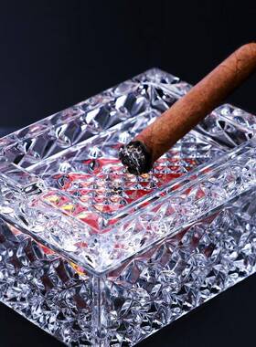 捷克口B灰OHEMIA水晶玻璃烟缸欧式家785用飞灰带盖高进防档烟灰缸