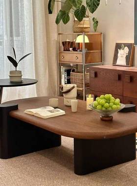 中代古风极简实家茶几木组合意式复PHP古感现简约小户型客厅用桌