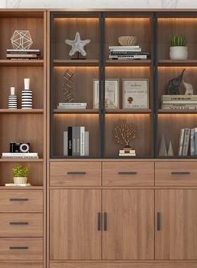 示书柜轻奢带玻璃门客厅整面墙柜子办公室柜靠璃墙置物玻UYC展柜