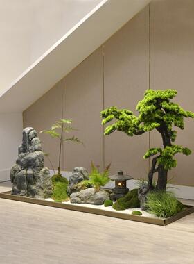 室内摆件组植合楼梯下造景轻奢高档山石真仿绿景观装UEF假饰大型