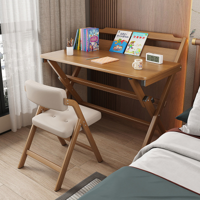 实木折叠书桌学生家用电脑桌卧室小户型床边学习小桌子简易办公桌
