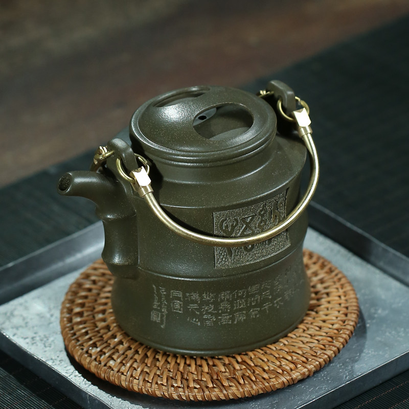 宜兴豆青砂紫砂壶名家纯全手工提梁壶大茶壶洋桶壶壶中式功夫茶具