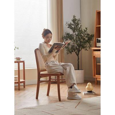 家实木餐椅日式中古酒椅店靠背休闲RLX简椅约原木藤编藤椅复古用