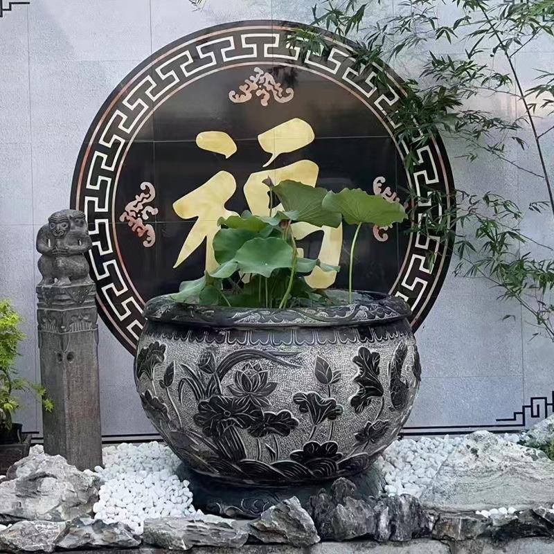花石雕鱼石缸青石仿做旧石缸户外庭院盆槽古养OTC鱼池荷花缸石头