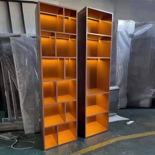 酒柜带灯钢板柜壁龛金属阳台储物柜子产品展柜玫瑰金不锈钢展示柜