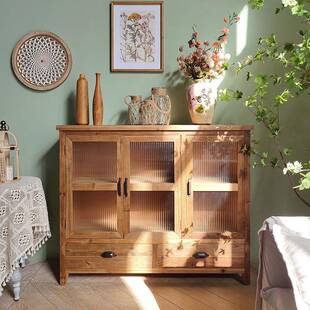 美装式UHD乡复古旧村木餐边柜民宿实木民玻璃门抽屉储物柜宿客厅