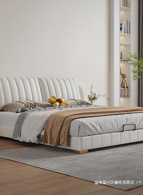 大ZN式极简油风FWW实木床现代简约科技布双奶人床主卧婚房床大意