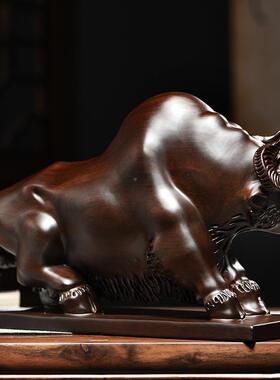 牛摆件新装中式黑檀实饰木雕刻十二生肖牛势头根OPH木雕黑色牛家