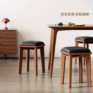 ?实木餐椅家用现代简约餐凳客厅可叠放软包凳子备用板凳餐桌木