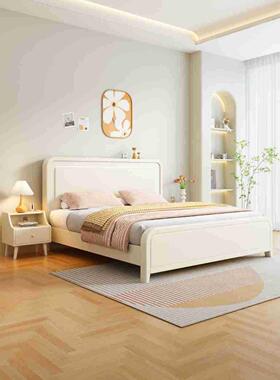 卧奶油风白色实木床1.m1CAE8m现代简约主.家用中小户型单双人储5