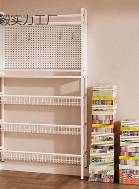 洞落洞板置物架薄门后儿童书架一体靠墙绘架墙上地超极窄铁YDA艺