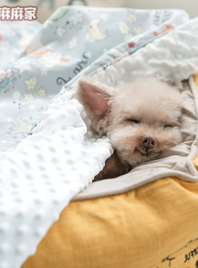 仨娃麻麻-3D安抚豆豆绒宠物狗狗毯子泰迪毛毯纯棉小狗保暖深睡毯