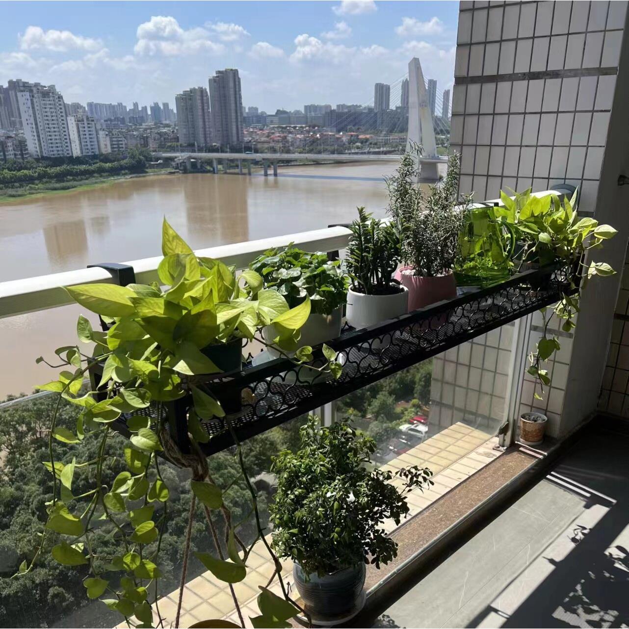 知萌花架置物架阳台悬挂式护栏铁艺植物架子窗台栏杆花盆阳台挂架