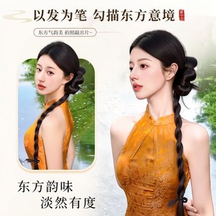 新中式假发辫子抓夹款盘发神器侧扎古风蝴蝶结麻花扭扭辫马尾发饰