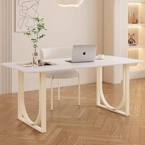 法式奶油风岩板桌椅家用台式电脑办桌桌网书红公客厅85052白色茶