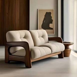 北美黑胡桃实木沙发客厅家用单双三四人位小户型复古风高弹沙发