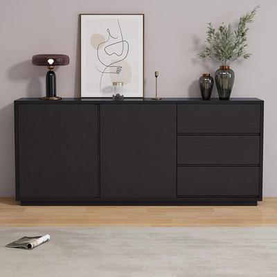 实木餐边FWC柜现代储黑色物柜靠墙柜茶水简约边柜客厅酒柜卧室收