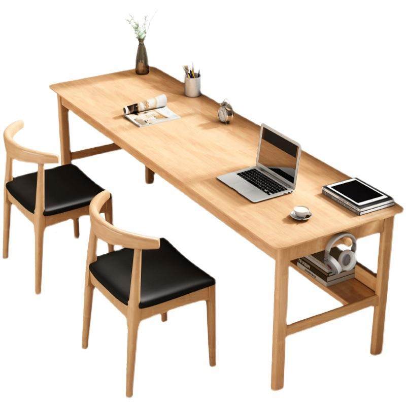 全实木双人墙书桌长条LUJ桌靠窄桌子学台习办公简桌家用工作易电