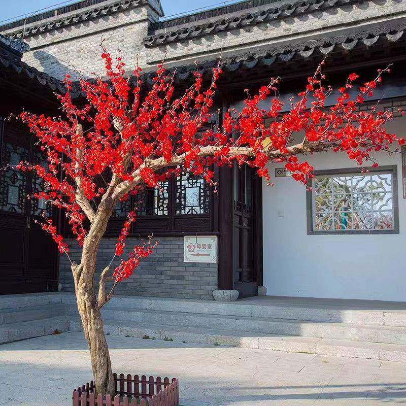 背仿真梅花树梨花树道树具酒店大厅布景场景装饰树假景挂010壁仿