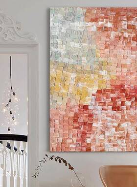 纯手绘油厅抽象色块现代简约红色丙画烯肌理装OBY饰客厅玄画关餐