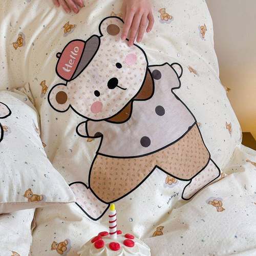 爆双层纱a类款全棉四件套印花贴布萌绣房可爱裸睡细柔趣童LZO三件