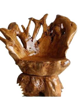 原木根雕靠背椅木头椅凳40270子板茶桌茶几主人实木树根杉木转椅