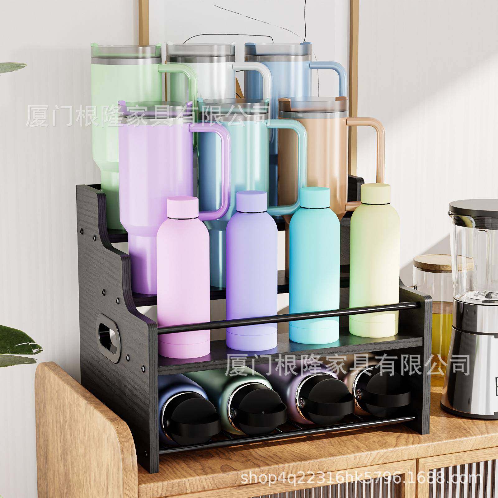 家现代简无品牌/约属黑色木质金多层酒架红酒威士忌瓶收纳架多用