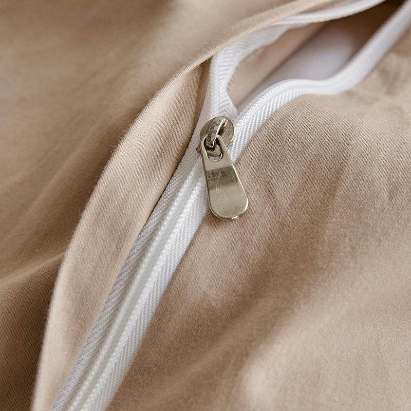 温YJB双柔款100支长绒棉拼磨毛四件套纽扣睡棉加厚亲肤纯裸纯色床