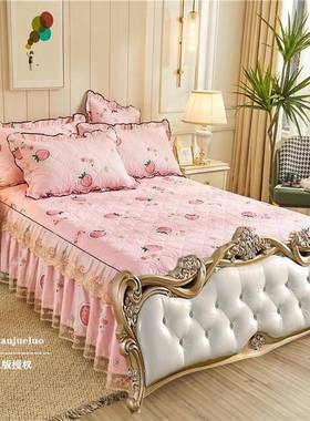 9E缝F7655HH7K秋冬欧式1无床尾蕾丝床裙夹棉加厚绗纯美棉床罩式床