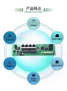 PO换E百兆智能HAV网关弱电A管C理器5口交机标准POE供电箱MT7628方