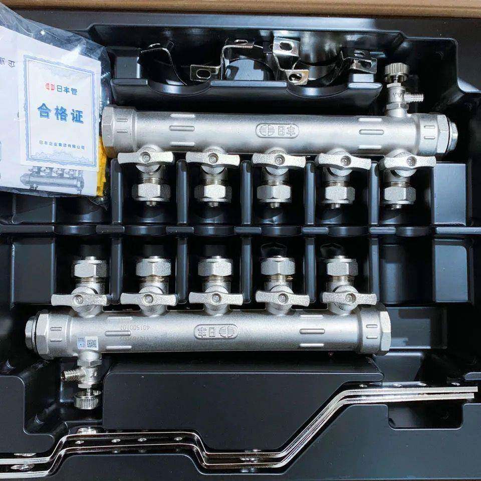 款日丰地新暖水器铜1寸主分HDS体20分支口分水全器家装地暖管集水