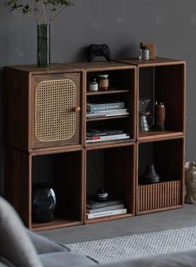 黑胡桃实木自落23417由组合客柜日式厅地置书物书架小储物柜收纳
