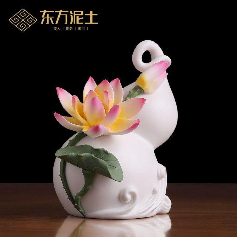 东方泥土陶瓷手工瓷花葫芦摆件乔迁新居礼品家居客厅装饰福禄富贵