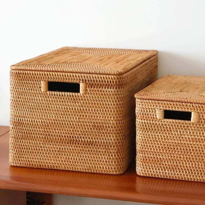 越南藤纳编收筐美编织篮几杂式茶物DLH桌面长方形筐篮子