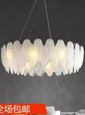 后灯现代轻吊全铜客厅灯简约创意个性餐书厅70104灯大气卧室羽毛