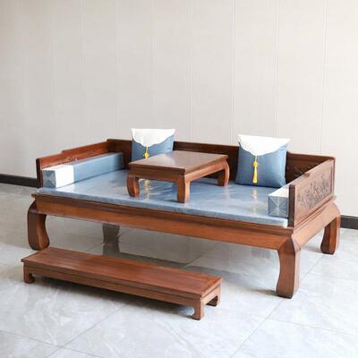 新中罗汉床实木现代沙发榻客厅家床具小户型古罗式汉榻黄PFR仿檀