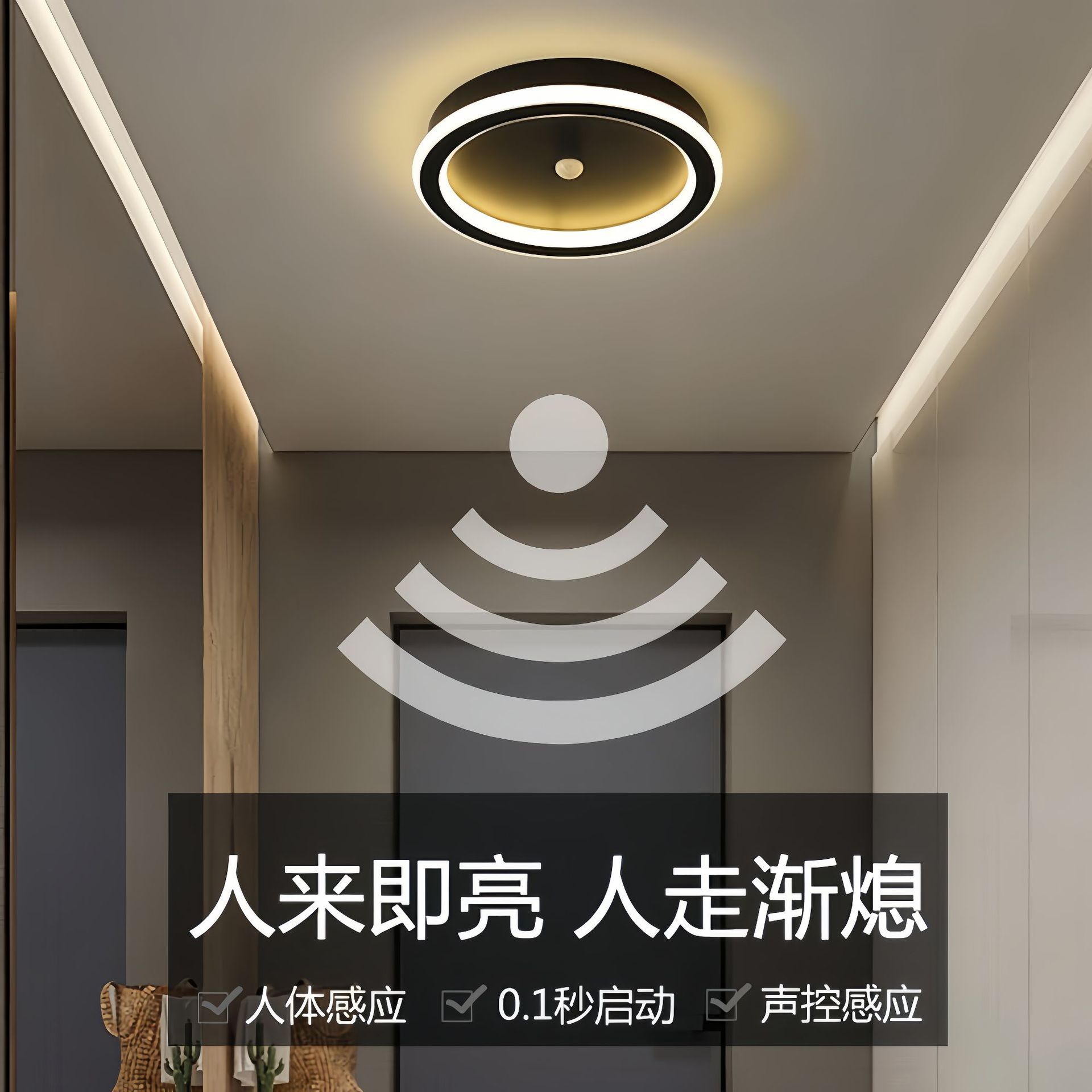 人体感应灯led过道灯走廊灯简约现代入户门厅灯楼梯间光控吸顶灯