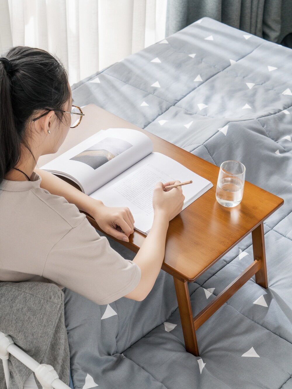 (全竹制免安装)学生作业桌折叠式床上书桌便捷电脑桌懒人户外桌