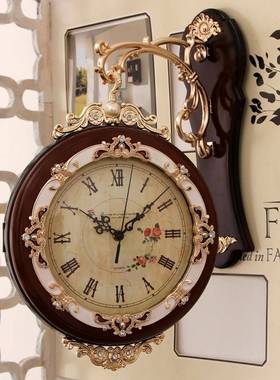 欧复古式面挂钟客厅静音钟双表意装饰墙钟卧创室时尚EMW摇摆钟