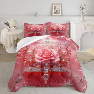 源头TEMU 印花柔软被套件 套JIT家纺枕玫瑰花子磨毛数LPU码