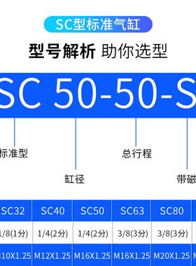 标气缸型气动大推力双向SC312X40X50X63小X80准X100无品牌/X/*125