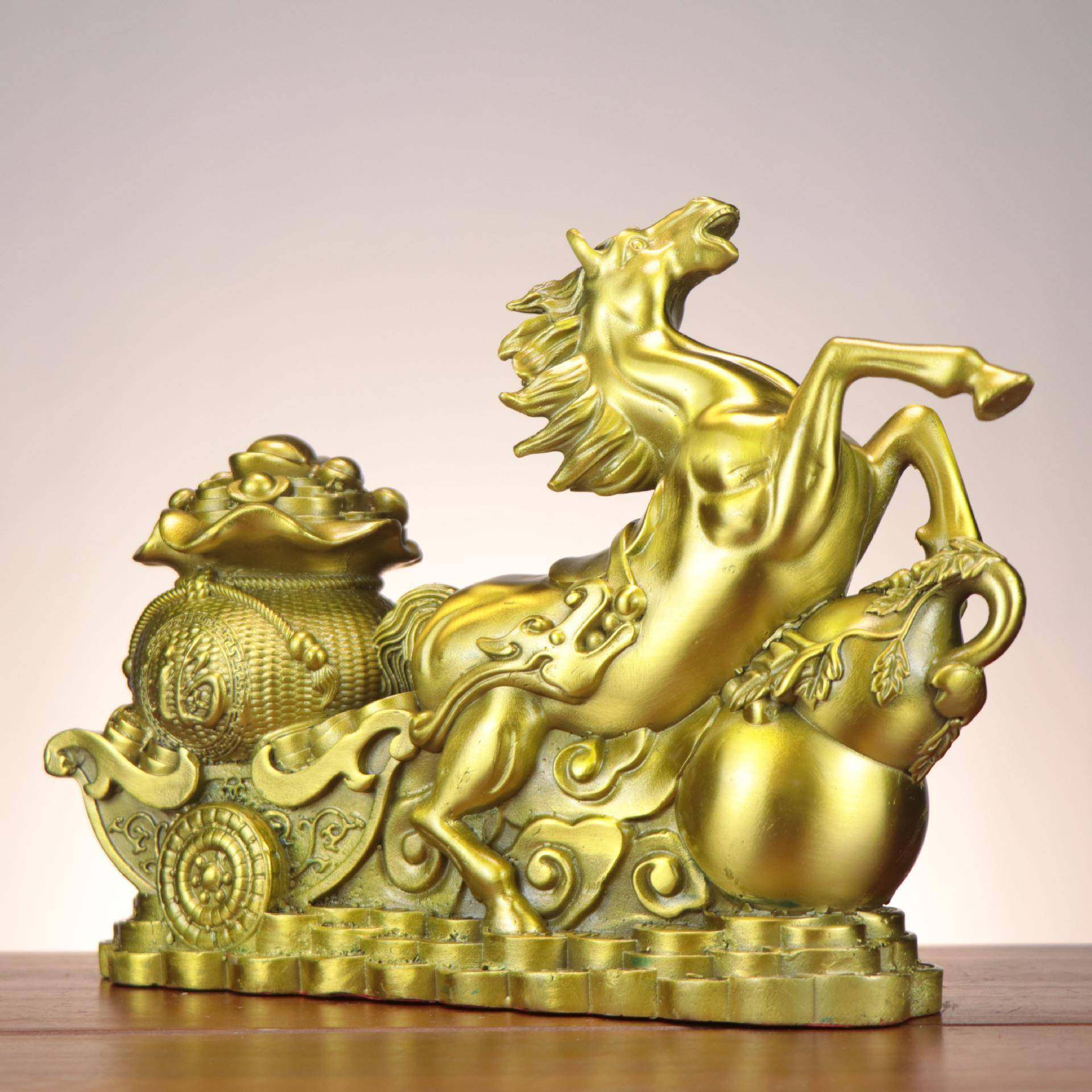 铜马摆件福禄马钱袋马马拉车家店铺居铜SAP马摆件