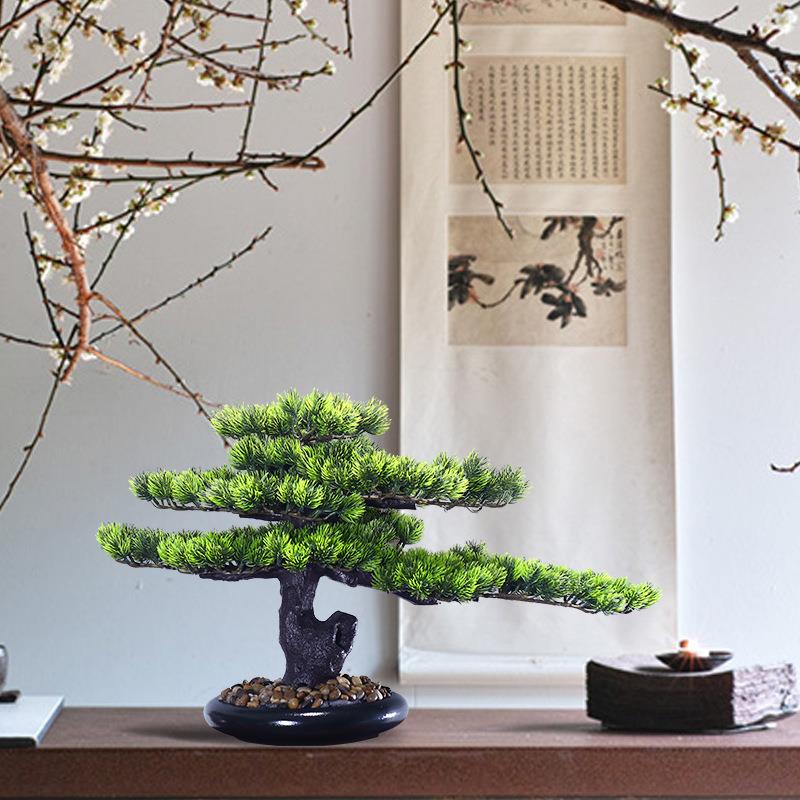 仿真盆景摆件假假树MF00275盆栽大迎客松松树塑料花盆栽装仿真植
