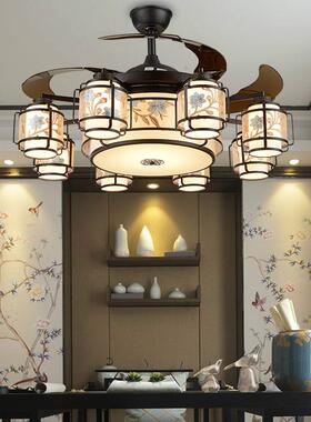 家新中式SY-5015吊灯带风扇电灯用客厅遥控隐吊扇灯卧室饭厅形餐